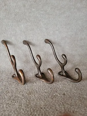 Vintage Large 3 - 3 Hook Cast Iron Coat Hat Scarf Hook Bathroom Hook Lot Of 3 • $16.95