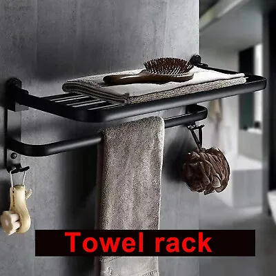 Wall Mounted Towel Rack Bathroom Hotel Rail Holder Storage Shelf 2 Tier Foldable • $21.85