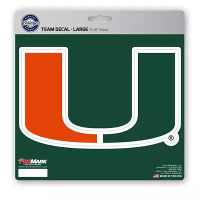 Fanmats NCAA Miami Hurricanes Decal Large 8 X8  Auto RV Cooler Luggage • $8.99