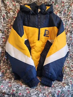 Indiana Pacers NBA 90s Pro Player Half Zip Hooded Jacket XL Vintage • $149.99