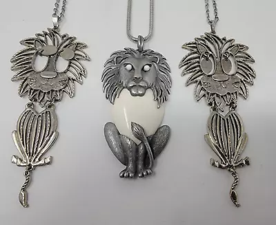 Vintage Sitting Lions Pendants And Necklace - Lot Of 3 Articulated Crouched • $39.99