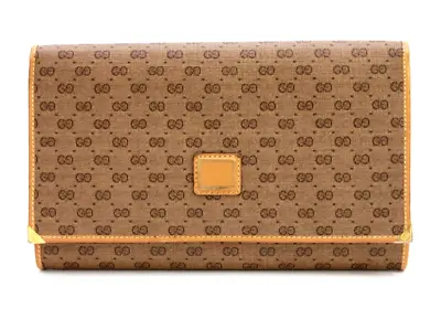Gucci Wallet Bifold Long Purse Micro GG Leather Beige Camel Vintage Authentic • $134.99