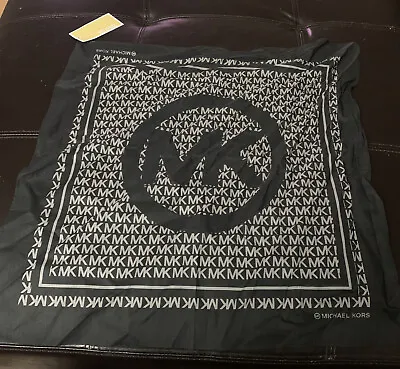 NWT Michael Kors MK Logo Bandana One Size 20.5” X 20.5” Black Cotton D12 • $16.49