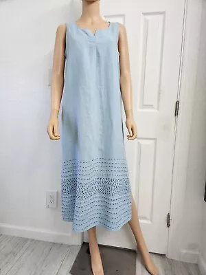 NWT $149 J.Jill Parejill 100% Linen Size  SP Maxi Dress Blue Sleeveless V-Neck  • $45.99