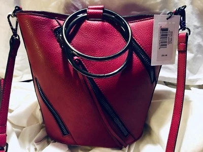 £21.31 • Buy New Joe's Jeans Harley Bucket Bracelet Purse, Burgundy Tote W/Zipper Design