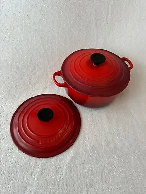 Le Creuset Casserole Dish Cast Iron 20cm Round Cerise Red With Two Lids Vintage • £89.99