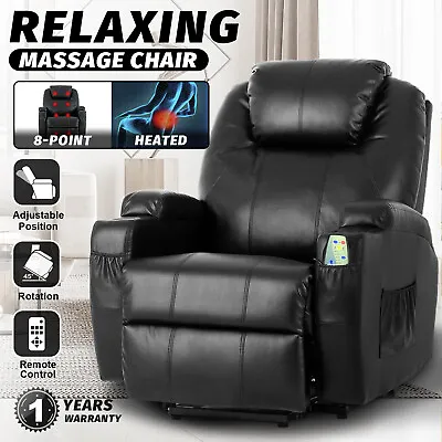 Electric Lift Recliner 8 Point Heated Massage Chair Leather Relaxing Sofa • $458.91