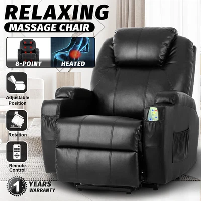 Electric Lift Recliner 8 Point Heated Massage Chair Leather Relaxing Sofa • $519.90