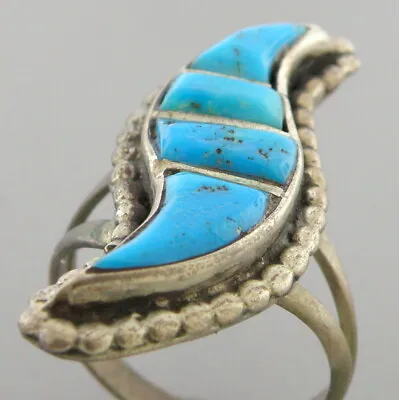 Vintage Beautiful Navajo Sterling Silver Turquoise Ring Peyote Stamp • $196.52