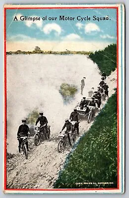Military~Army~Glimpse Of Our Motor Cycle Squad~Side Cars~Dusty Road~WWI Postcard • $3.70