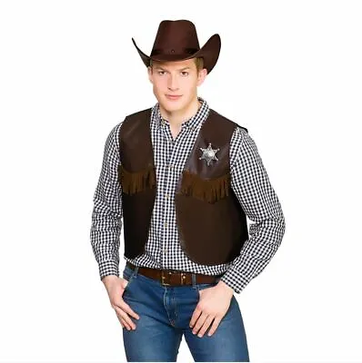 Adult DELUXE COWBOY WAISTCOAT Wild West Fancy Dress Mens Tassels Costume • £9.95