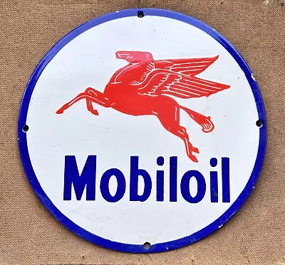 Old Vintage Collectible Mobil Oil Flying Horse Ad Porcelain Enamel Sign Board • $209.30