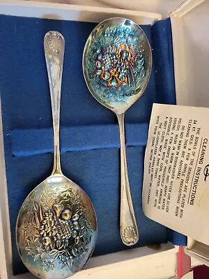Vtg EPNS  Sheffield England Silver Plate Fruit Pattern 2  Serving Spoons  In Box • $35