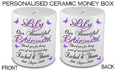 Personalised Ceramic Money Box Thank You Wedding Favour BRIDESMAID Present Gift • £12.99