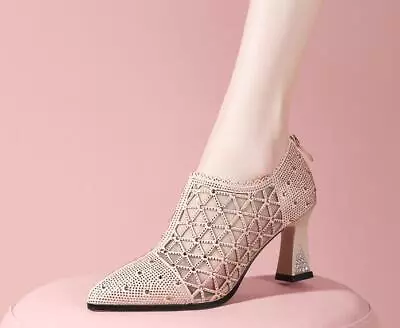 Womens Fashion Pointy Toe Diamante Hollow Out Mesh Shoes Sexy Pumps High Heels  • $64.85
