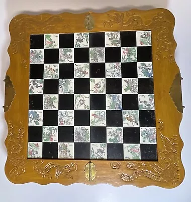 Vintage Asian Chess Board With Drawers & Carved Soapstone Pieces • $76.49