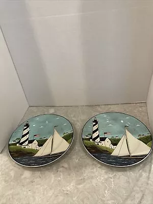 Warren Kimble 8 1/4  Salad Plates Nautical Coastal Breeze 1998 Sakura VTG Pair • $19.99