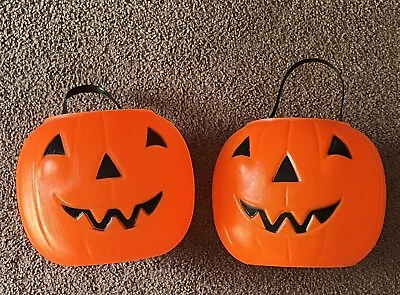 2 Vintage Carolina Pumpkin Jack-O-Lantern 1980 8  Blow Mold Candy Pail Bucket • $18.99