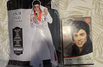 King Of Vegas Costume Elvis Style White Jumpsuit Adult Standard  Size With Wig • $58.50