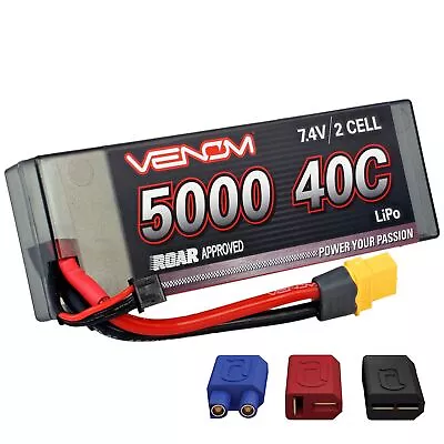 Venom Sport Power 40C 2S 5000mAh 7.4V LiPo Battery Roar Approved With Univers... • $47.63