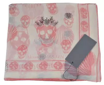 $260.54 • Buy New Alexander McQueen 553946 Pink Cream Scalloped Skull Silk Chiffon Scarf