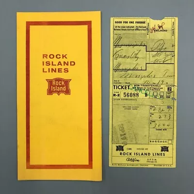 1961 ROCK ISLAND LINES Railroad Train Used TICKET & Envelope VINTAGE • $14