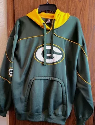 NFL Packer Fleece Lined Large Hoodie Hood Looks Like Helmet Sm Zip Pocket 50x29 • $18.75