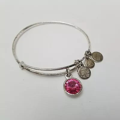 ALEX & ANI Silver Tone Pink Stone Charm Bracelet October Birthstone Energy+ USA • $14.99