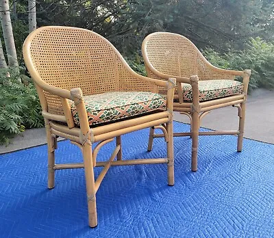 PAIR MCGUIRE San Francisco Rattan/Cane Arm Dining Chairs • $599.99