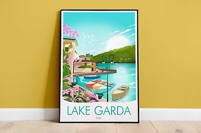 Lake Garda Print Travel Wall Art Traditional Art Deco Poster A4 A3 A2 Size • £11