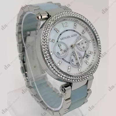 Michael Kors MK6138 Parker Mother Of Pearl Dial Chambray Acetate Women's Watch • $103.50