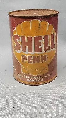 Vintage 40s Shell Penn 100% Pennsylvania Motor Oil 1 Quart Oil Can Tin Gas Oil  • $19.08