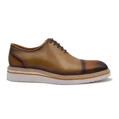Carrucci Mens Brown & Tan Two Tone Cap Toe Oxford Leather Dress Shoes • $139