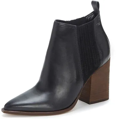 Vince Camuto Gabeena Black Leather Block Heel Pointed Chelsea Ankle Booties • $29.95