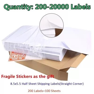 100-20000 Premium 8.5x5.5 Shipping Mailing Labels Half Sheet Self Adhesive • $13.98