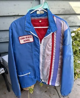 🚨🔥Vintage Honda Racing Long Beach Jacket Blue Patches Lrg Motorcycle 70s 80s • $399.99