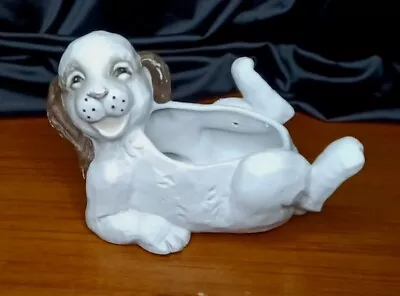 Vintage Dog Planter White With Brown Nose Eyes Whiskers Cocker Spaniel Ceramic • $14