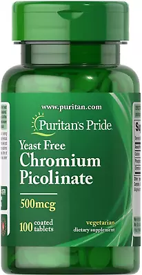 Puritan's Pride Chromium Picolinate - 500mcg 100 Tablets Free Shipping • $5.95