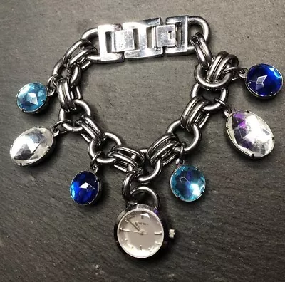 Fossil Charm Bracelet Watch Blue & Silver Toned Working New Battery C4 • £27.99