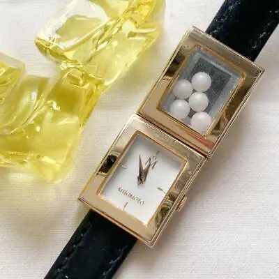 MIKIMOTO 5P Pearl Ladies Watch Used QZ Genuine Buckle White Shell Dial Square • $188