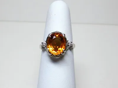 $469 • Buy 14K WG Vintage Ladies Citrine Solitaire Ring - Size 6 - Estate Jewelry    #9085