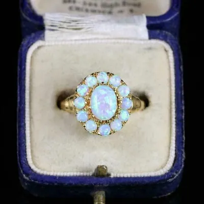 Vintage Fire Opal 3Ct Oval Cluster Engagement Ring 14k Yellow Gold Plated Silver • $134.41