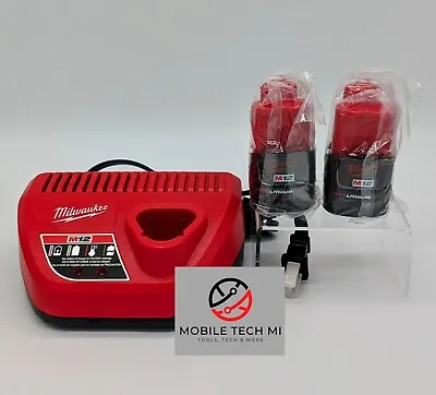 Milwaukee M12 2 Pack CP2.0 12V X2 2.0Ah Battery OEM (48-11-2420) & Charger Kit • $55.98