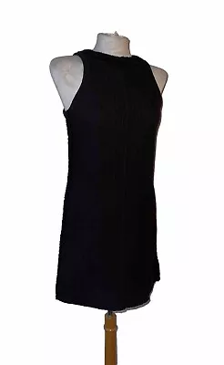 Chanel Dress Black Textured Wool Round Neck Sleeveless Size 38 • £695