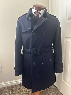 Hackett London Navy Blue Mayfair Flannel Trench Coat Vitale Barberis Canonico 40 • $179