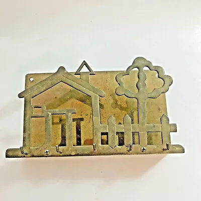 Vintage Brass House & Tree Key And Letter Holder Wall Rack • $35.23