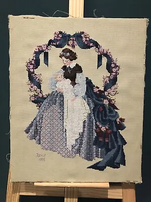 Vintage Finished  Lady & Baby  Fine Cross Stitch Panel. • £9.99