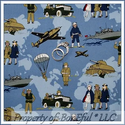 BonEful Fabric FQ Cotton Quilt Blue Navy Ship Airplane Military Camo Veteran USA • $6.30