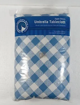  Umbrella Tablecloth Zippered 52 X 96 Oblong New In Package Blue And White  • $14.45