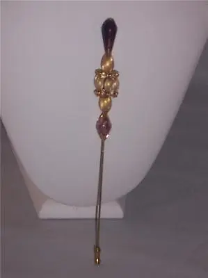  Amethyst Crystal Antique Finish Bead Vintage Hat Scarf Shawl Pin Hand Crafted • £75.90